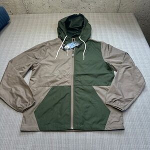 New Volcom Karlin Jacket Mens Small Windbreaker Green Brown Colorblock Skater